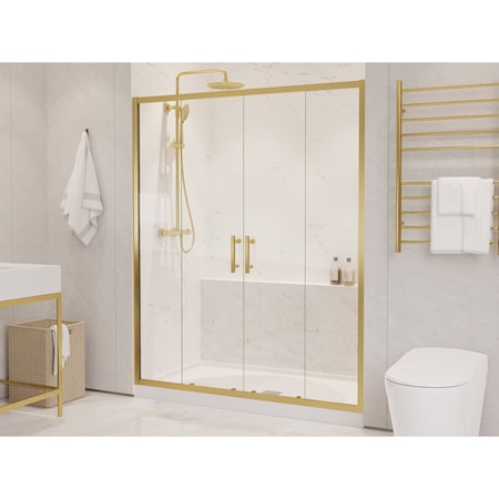 Anzzi Enchant 70in x 604in Framed Sliding Shower Door in Brushed Gold SD-AZ15-01BG